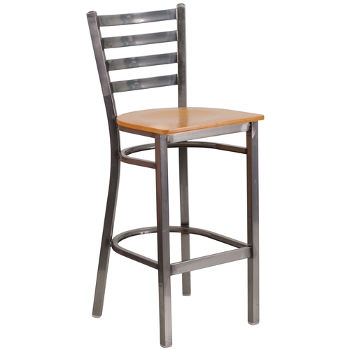Flash Furniture XU-DG697BLAD-CLR-BAR-NATW-GG Hercules Silver Ladder Back Barstool w/ Natural Wood Seat