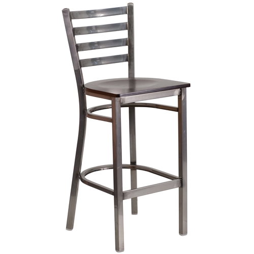 Flash Furniture XU-DG697BLAD-CLR-BAR-WALW-GG Hercules Silver Ladder Back Barstool w/ Walnut Wood Seat