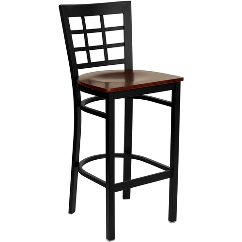 Flash Furniture XU-DG6R7BWIN-BAR-MAHW-GG Hercules Black Window Back Barstool w/ Mahogany Wood Seat