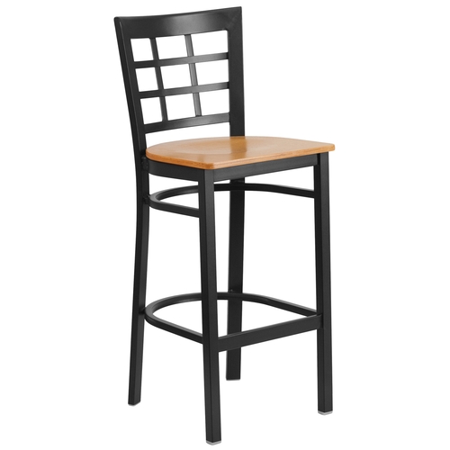 Flash Furniture XU-DG6R7BWIN-BAR-NATW-GG Hercules Black Window Back Barstool w/ Natural Wood Seat