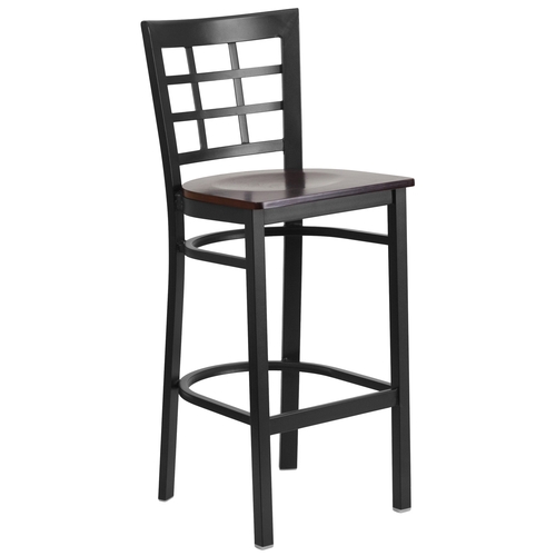 Flash Furniture XU-DG6R7BWIN-BAR-WALW-GG Hercules Black Window Back Barstool w/ Walnut Wood Seat