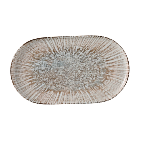 Yanco China LE-214 Legna White & Brown Porcelain 13.6" x 7.9" Oval Plate- 1 Doz