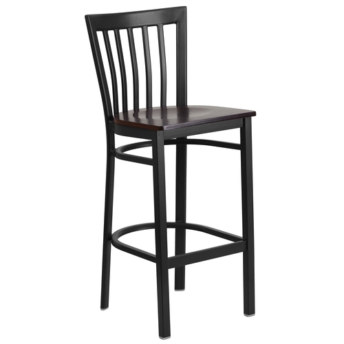 Flash Furniture XU-DG6R8BSCH-BAR-WALW-GG Hercules Metal Schoolhouse Back Barstool w/ Walnut Wood Seat