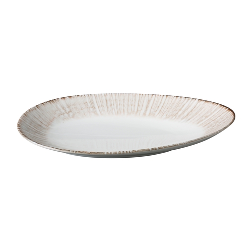 Yanco China LE-313 Legna White & Brown Porcelain 13.75"x 8.25"Coupe Plate-1 Doz