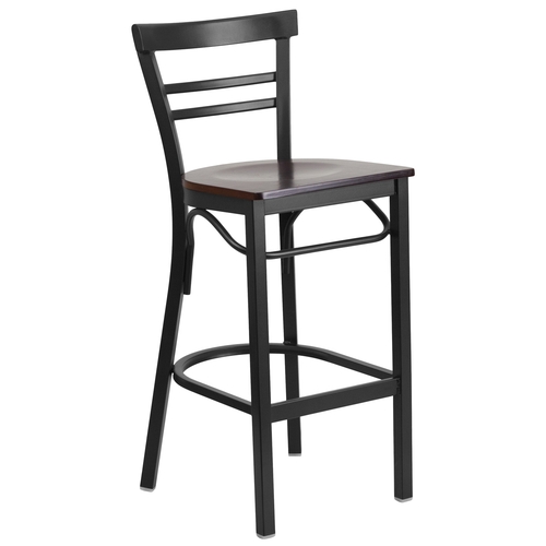Flash Furniture XU-DG6R9BLAD-BAR-WALW-GG Hercules Ladder Back Metal Barstool w/ Walnut Wood Seat