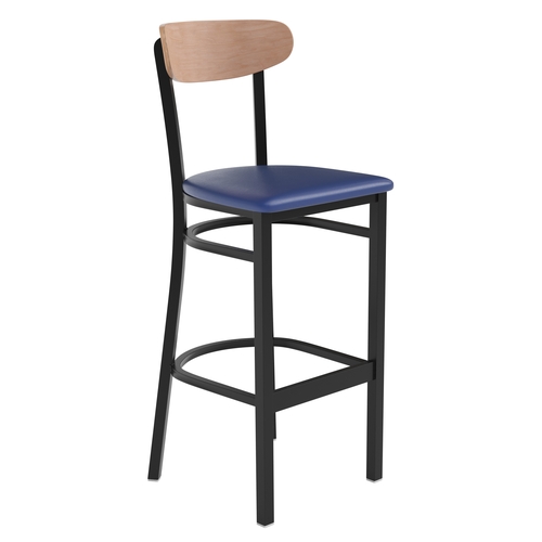 Flash Furniture XU-DG6V6BLV-NAT-GG Wright Barstool w/ Natural Boomerang Back & Blue Vinyl Seat