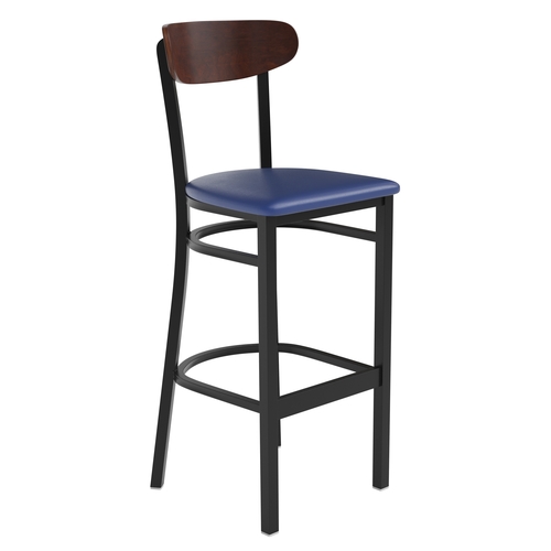 Flash Furniture XU-DG6V6BLV-WAL-GG Wright Barstool w/ Walnut Boomerang Back & Blue Vinyl Seat