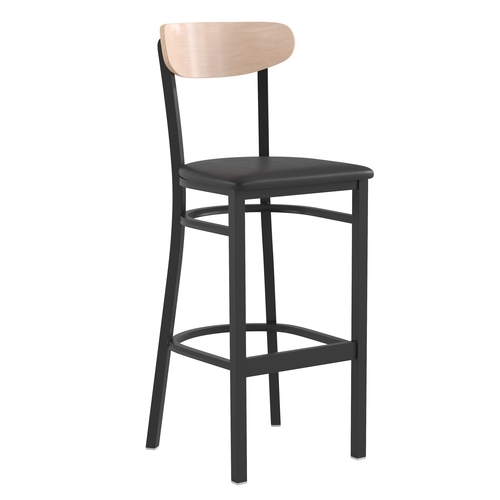 Flash Furniture XU-DG6V6BV-NAT-GG Wright Barstool w/ Birch Boomerang Back & Black Vinyl Seat