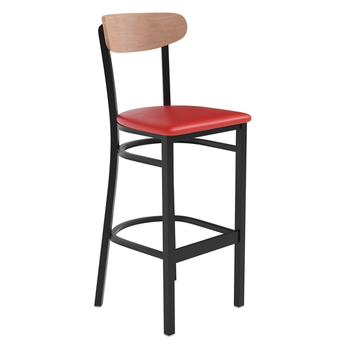 Flash Furniture XU-DG6V6RDV-NAT-GG Wright Barstool w/ Birch Boomerang Back & Red Vinyl Seat
