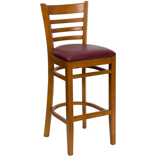 Flash Furniture XU-DGW0005BARLAD-CHY-BURV-GG Hercules Cherry Ladder Back Barstool w/ Burgundy Vinyl Seat
