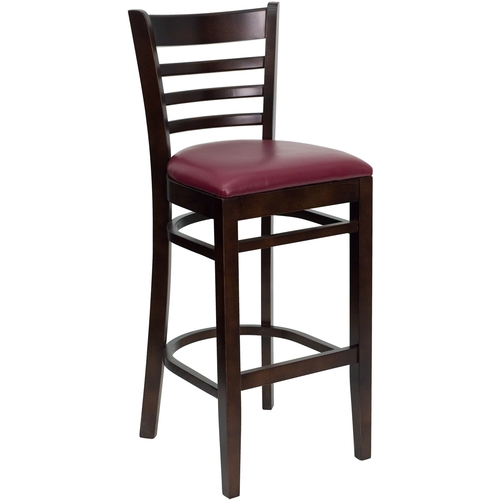 Flash Furniture XU-DGW0005BARLAD-WAL-BURV-GG Hercules Walnut Ladder Back Barstool w/ Burgundy Vinyl Seat