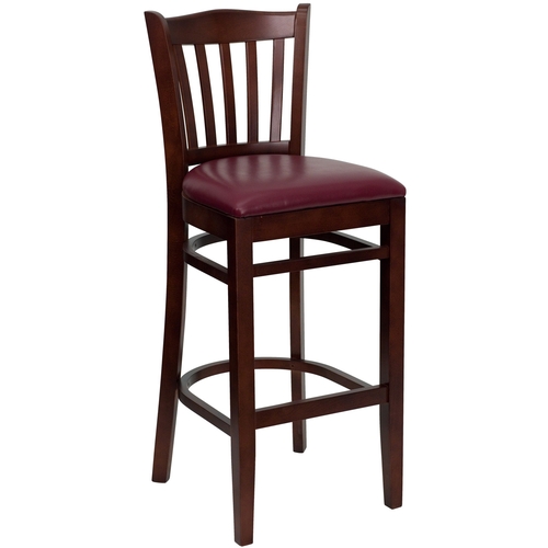 Flash Furniture XU-DGW0008BARVRT-MAH-BURV-GG Hercules Mahogany Vertical Back Barstool w/ Burgundy Seat