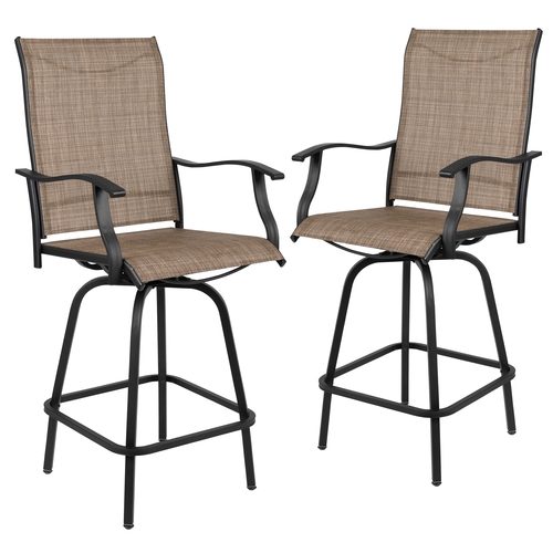 Flash Furniture 2-ET-SWVLPTO-30-GG Brown Mesh Bar Height Patio Swivel Stool - Set of 2