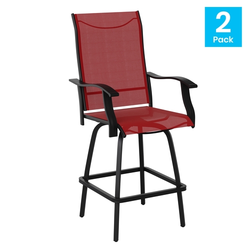 Flash Furniture 2-ET-SWVLPTO-30-RD-GG Red Mesh Bar Height Patio Swivel Stool - Set of 2