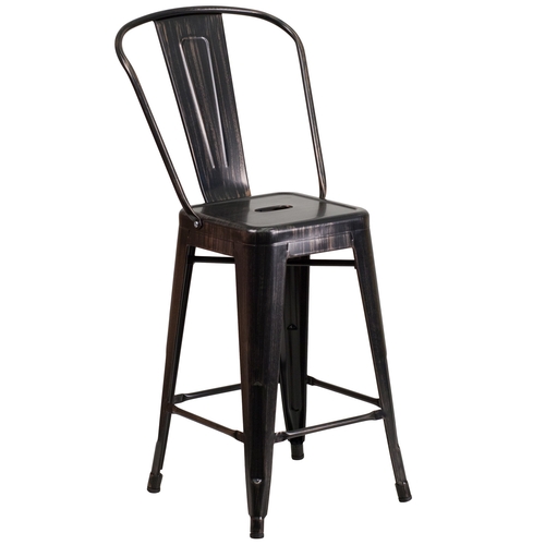 Flash Furniture CH-31320-24GB-BQ-GG 24"H Black & Gold Counter Height Vertical Slat Back Barstool