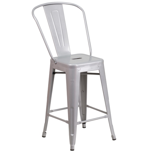 Flash Furniture CH-31320-24GB-SIL-GG 24"H Silver Counter Height Curved Vertical Back Barstool