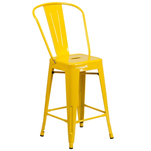 Flash Furniture CH-31320-24GB-YL-GG 24"H Yellow Counter Height Curved Vertical Back Barstool