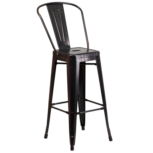 Flash Furniture CH-31320-30GB-BQ-GG 30"H Black & Gold Curved Vertical Slat Back Metal Barstool