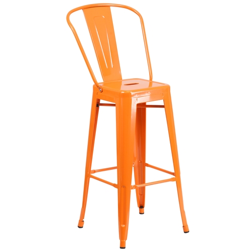 Flash Furniture CH-31320-30GB-OR-GG 30" H Orange Curved Vertical Slat Back Metal Bar Stool