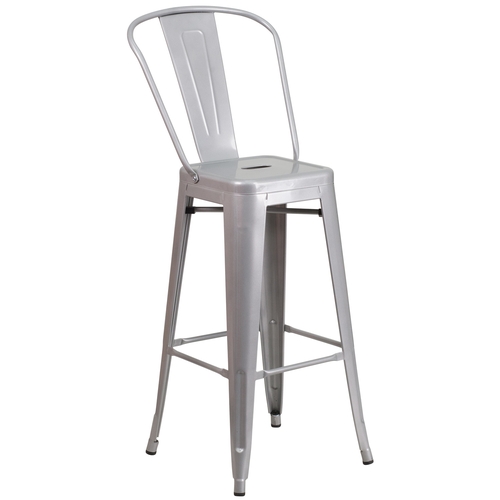 Flash Furniture CH-31320-30GB-SIL-GG 30" H Silver Curved Vertical Slat Back Metal Bar Stool