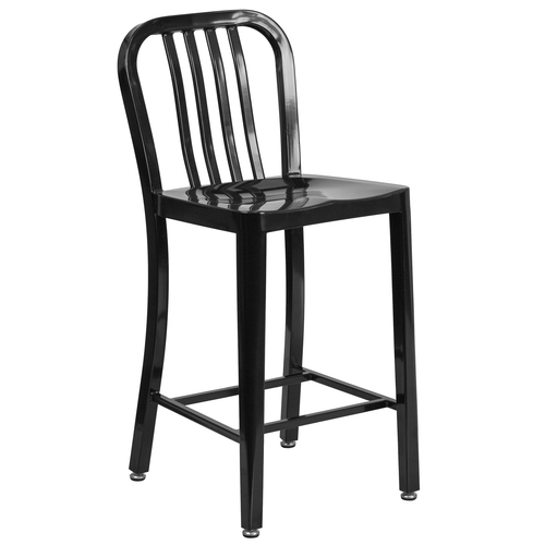 Flash Furniture CH-61200-24-BK-GG 24" H Black Vertical Slat Back Metal Bar Stool