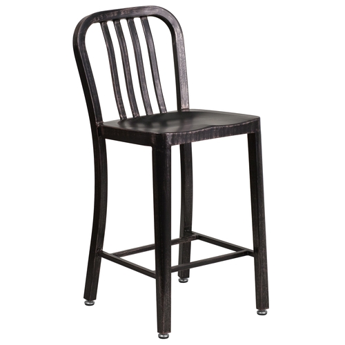 Flash Furniture CH-61200-24-BQ-GG 24" H Black and Gold Vertical Slat Back Steel Bar Stool