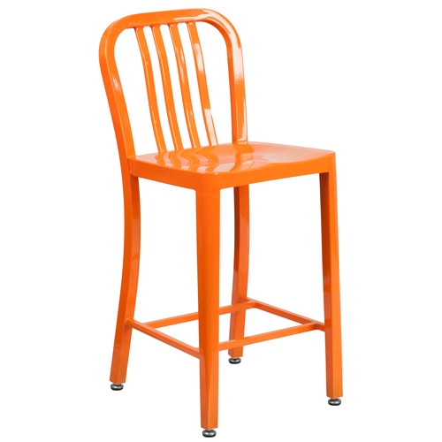 Flash Furniture CH-61200-24-OR-GG 24" H Orange Vertical Slat Back Steel Bar Stool