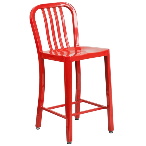 Flash Furniture CH-61200-24-RED-GG 24" H Red Vertical Slat Back Steel Bar Stool