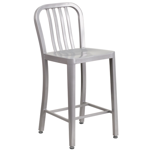 Flash Furniture CH-61200-24-SIL-GG 24" H Silver Vertical Slat Back Metal Bar Stool