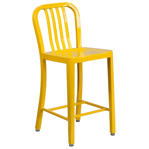 Flash Furniture CH-61200-24-YL-GG 24" H Yellow Vertical Slat Back Metal Bar Stool