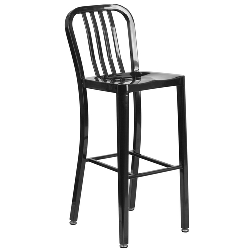 Flash Furniture CH-61200-24-BK-GG 30" H Black Vertical Slat Back Metal Bar Stool