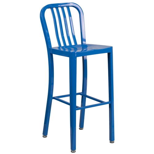 Flash Furniture CH-61200-30-BL-GG 30" H Blue Vertical Slat Back Metal Bar Stool
