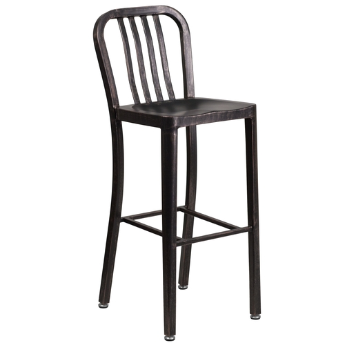 Flash Furniture CH-61200-30-BQ-GG 30" H Black and Gold Vertical Slat Back Metal Bar Stool