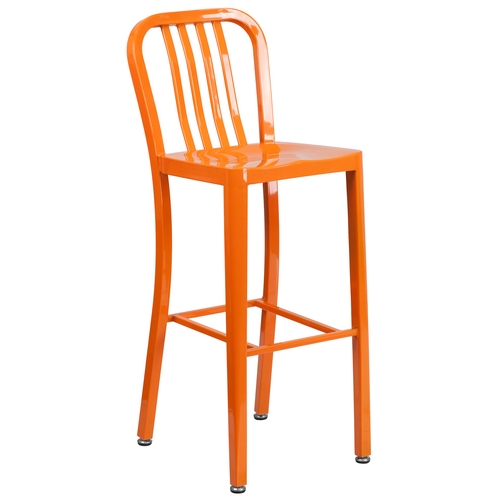 Flash Furniture CH-61200-30-OR-GG 30"H Orange Vertical Slat Back Metal Bar Stool
