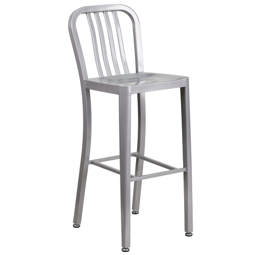 Flash Furniture CH-61200-30-SIL-GG 30"H Silver Vertical Slat Back Metal Bar Stool