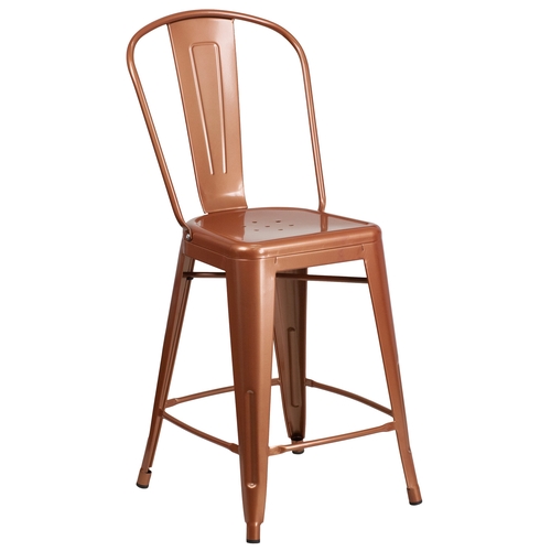 Flash Furniture ET-3534-24-POC-GG 24"H Copper Curved Slat Back Metal Barstool