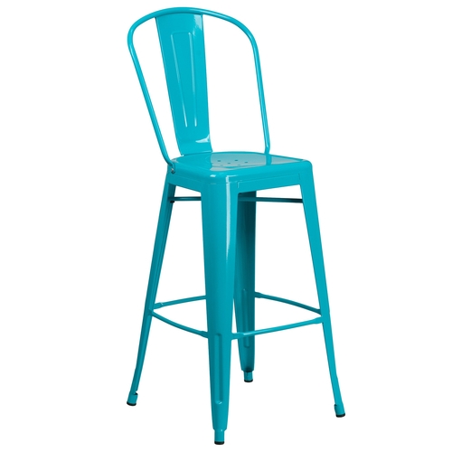 Flash Furniture ET-3534-30-CB-GG 30"H Crystal Teal/Blue Curved Slat Back Metal Barstool