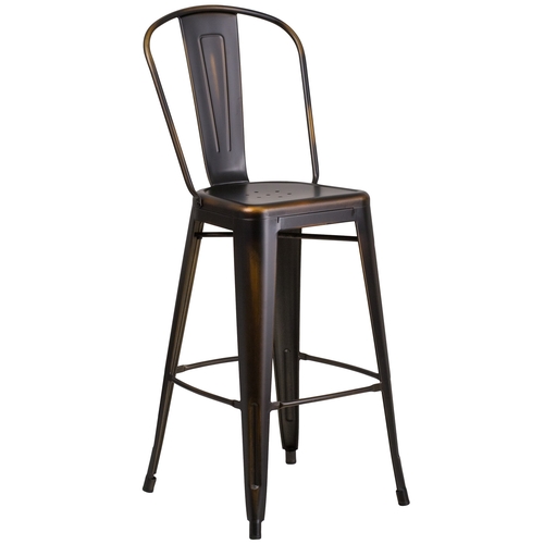 Flash Furniture ET-3534-30-COP-GG 30"H Distressed Copper Curved Slat Back Metal Barstool