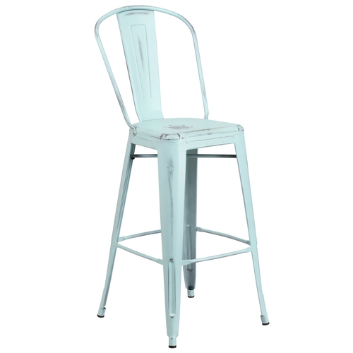 Flash Furniture ET-3534-30-DB-GG 30"H Distressed Dream Blue Curved Slat Back Metal Barstool