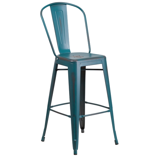 Flash Furniture ET-3534-30-KB-GG 30"H Distressed Kelly Blue Curved Slat Back Metal Barstool