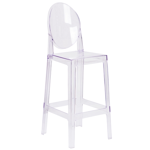 Flash Furniture OW-GHOSTBACK-24-GG Ghost 24"H Oval Back Transparent Crystal Counter Stool