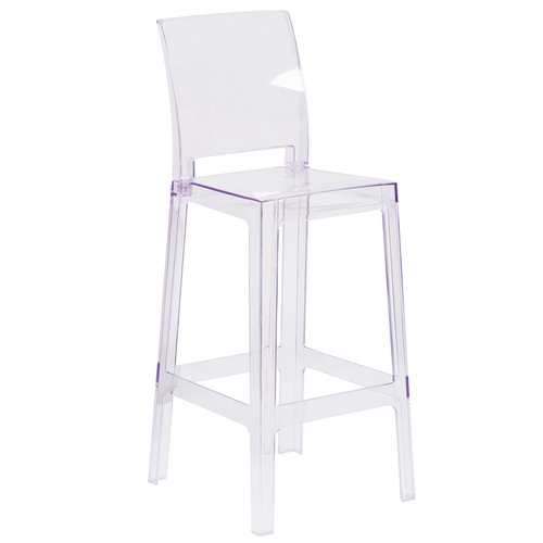 Flash Furniture OW-SQUAREBACK-29-GG Ghost 29"H Square Back Transparent Crystal Counter Stool