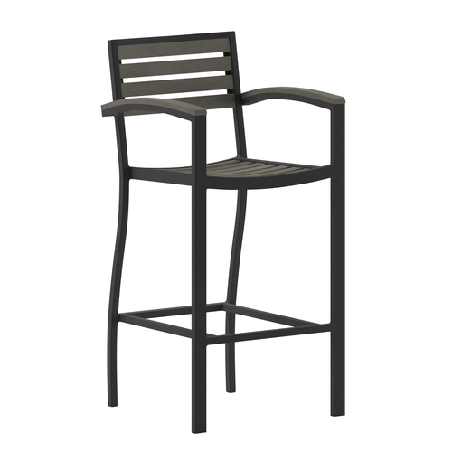 Flash Furniture XU-DG-HW6036B-ARM-GY-GG Lark Black Aluminum Gray Faux Wood Slat Back & Seat Barstool