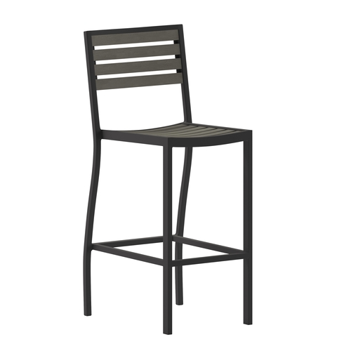 Flash Furniture XU-DG-HW6036B-GY-GG Lark Black Aluminum Gray Faux Wood Slat Back & Seat Barstool