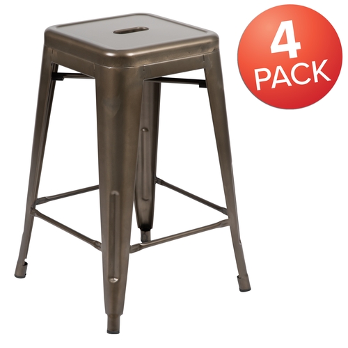 Flash Furniture 4-ET-31320-24-GN-R-GG Cierra 24"H Gray Metal Indoor Stacking Bar Stool - Set of 4