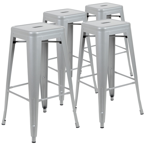 Flash Furniture 4-ET-31320-30-SV-R-GG Cierra 30"H Silver Metal Indoor Stacking Barstool - Set of 4