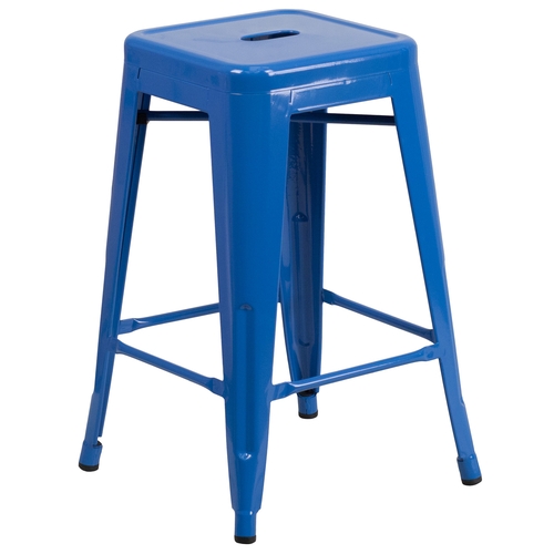 Flash Furniture CH-31320-24-BL-GG 24"H Backless Blue Metal Counter Height Barstool