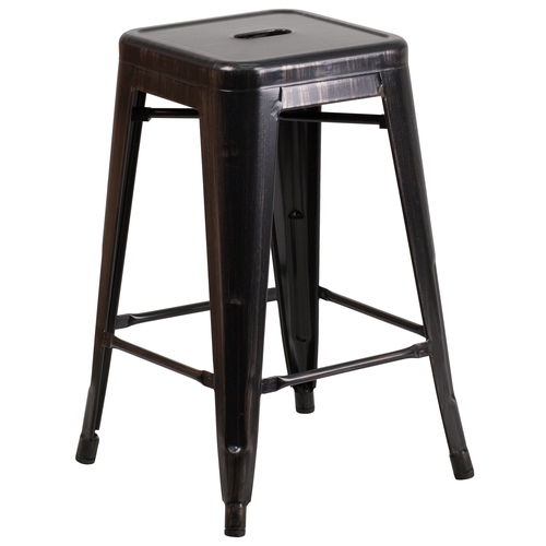 Flash Furniture CH-31320-24-BQ-GG 24"H Backless Back & Gold Metal Counter Height Barstool