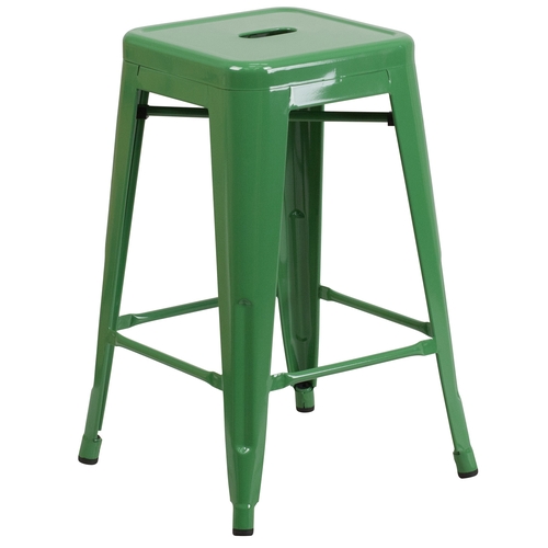 Flash Furniture CH-31320-24-GN-GG 24"H Backless Green Metal Counter Height Barstool