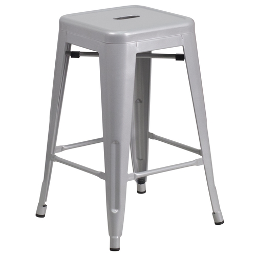 Flash Furniture CH-31320-24-SIL-GG 24"H Backless Silver Metal Counter Height Barstool